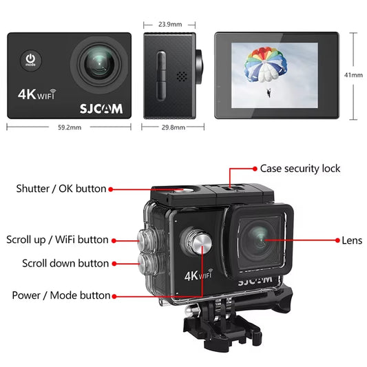 Action Camera SJ4000 AIR 4K 30PFS 1080P 4X Zoom WIFI Sports Video Action Cameras Motorcycle Bicycle Helmet Waterproof Cam