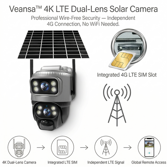 Veansa™ 4K LTE Dual-Lens Solar Camera — Professional Wire-Free Security