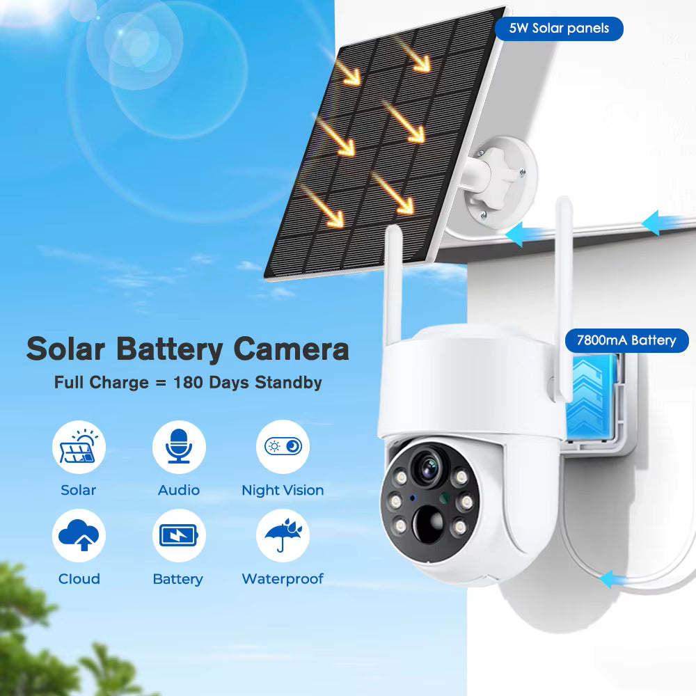 Veansa 360° Solar PTZ Camera — 4MP Ultra HD, WiFi Connectivity & Long-Lasting Battery